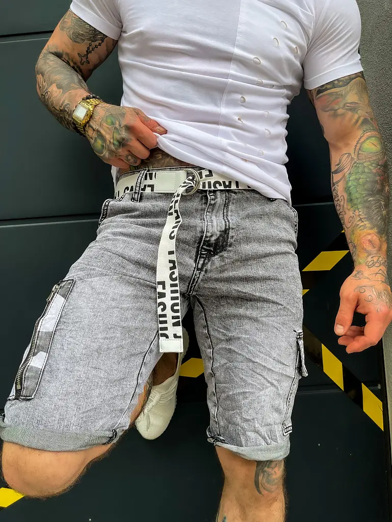 Pánske džínsové bermudy s opaskom+ - next