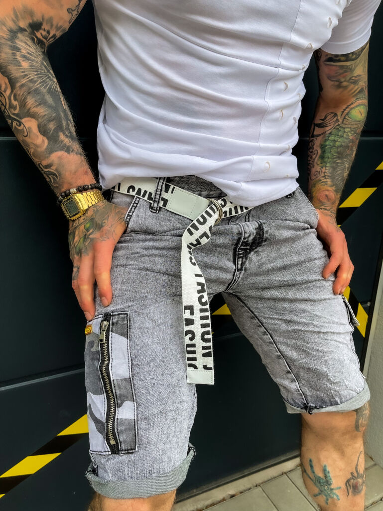 Pánske džínsové bermudy s opaskom+