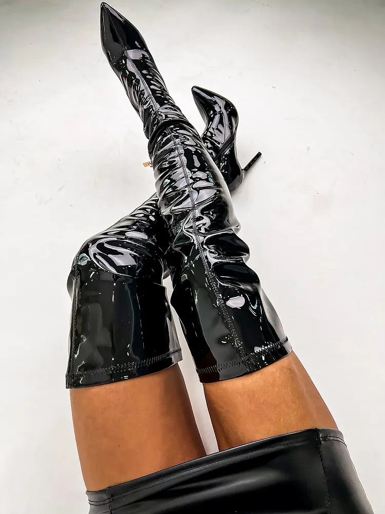 Lakované čižmy nad kolená DALIDA- - next