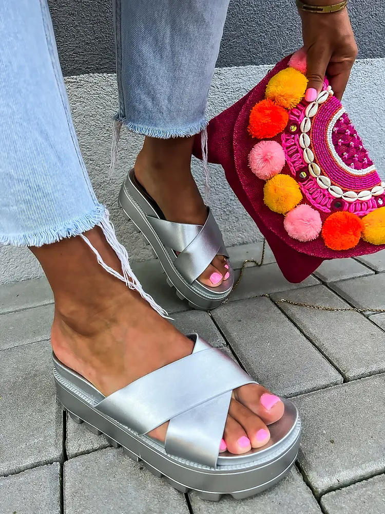 Strieborné platformové šľapky ENYA- - next