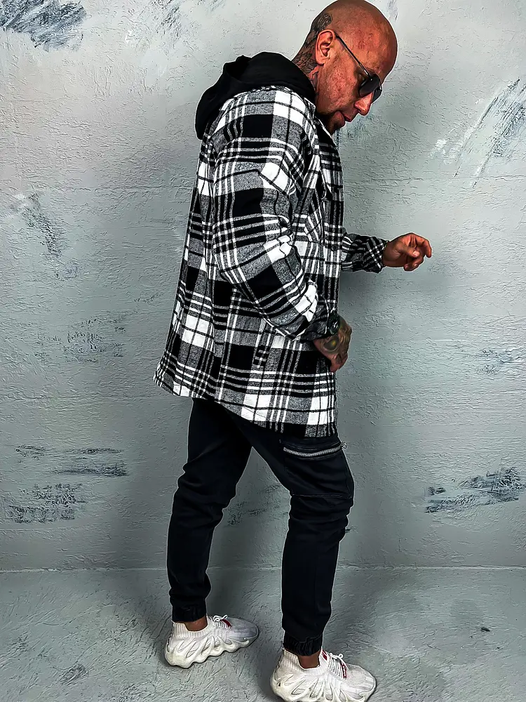 Kockovaná vrchná košeľa s kapucňou+