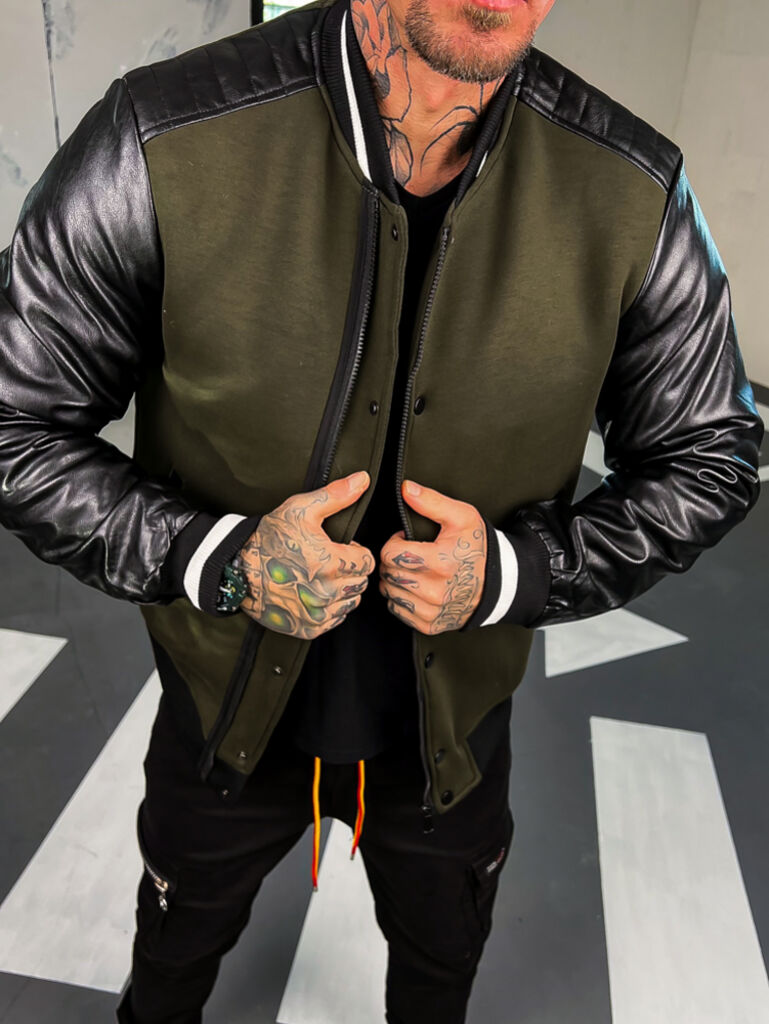 Ležérny baseballový bomber s koženkovými rukávmi+ - next