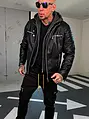 Pánsky kombinovaný koženkový kabát+