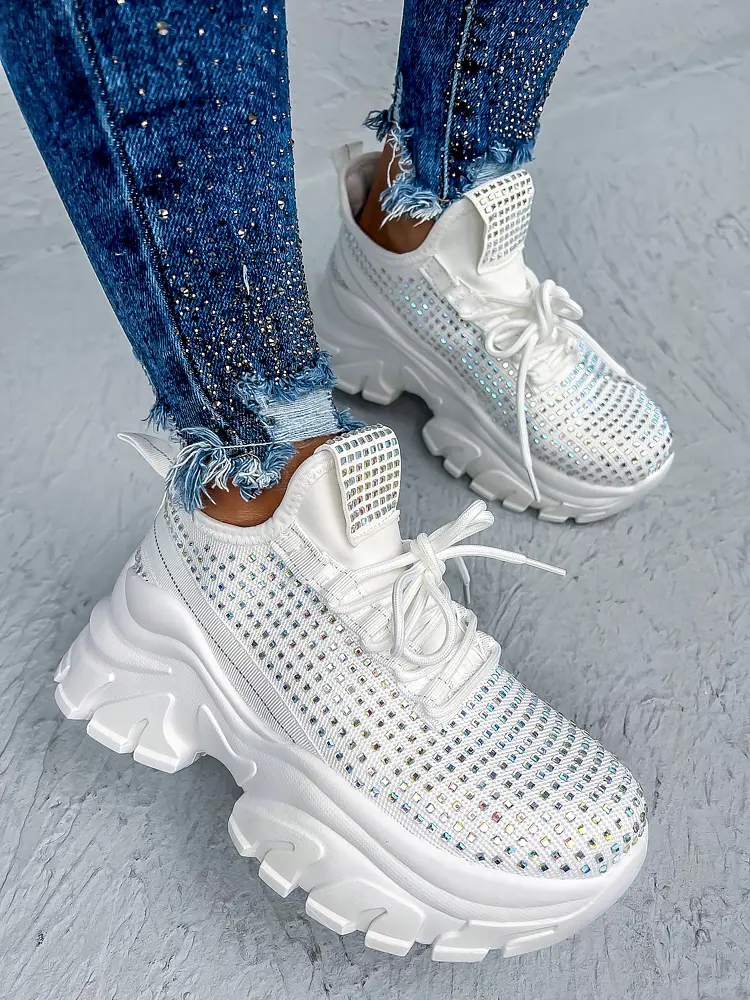 Biele tenisky zdobené kamienkami LISBETH- - next