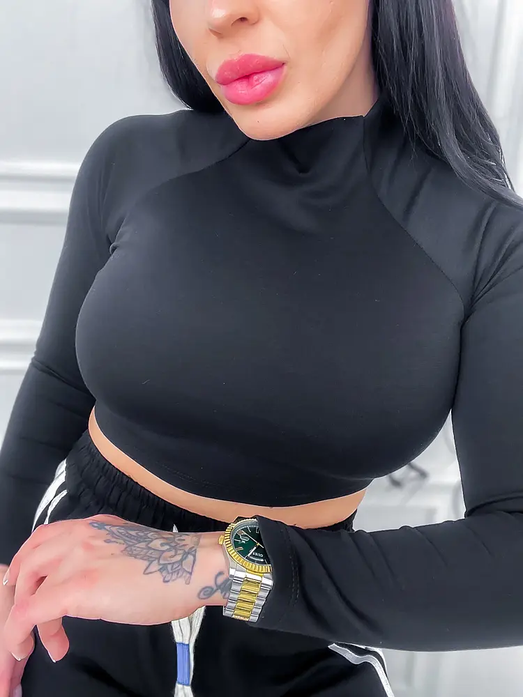 Čierny top s dlhým rukávom AVERIE+