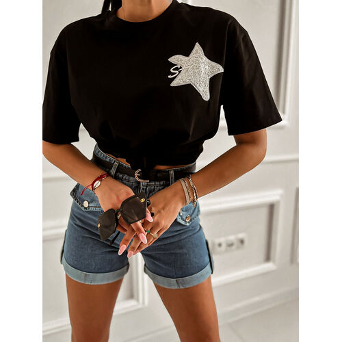 Levně Vyšívané tričko zdobené flitrami STAR