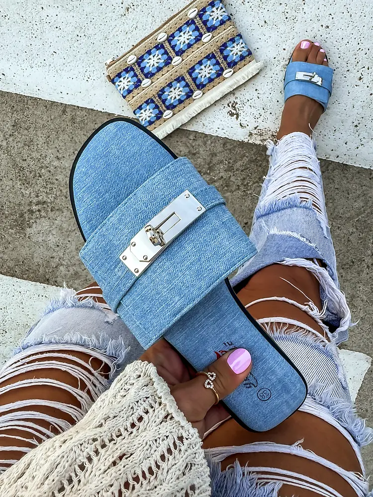 Dámske šľapky so striebornou ozdobou ROMILLA-