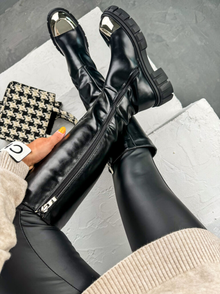 Čierne vysoké čižmy KACEY+