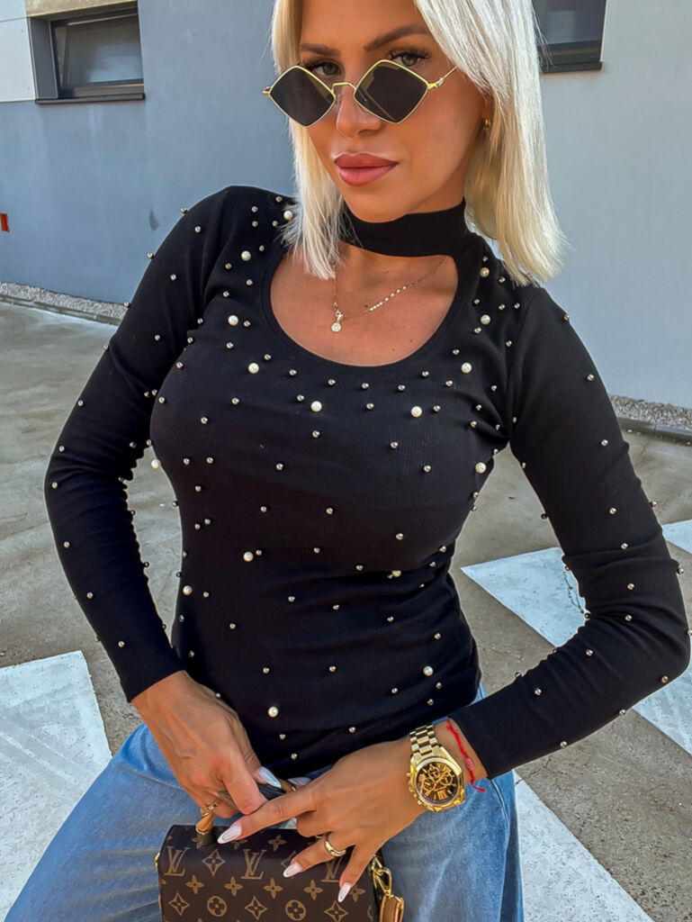 Vrúbkované tričko zdobený korálikmi ESHE+