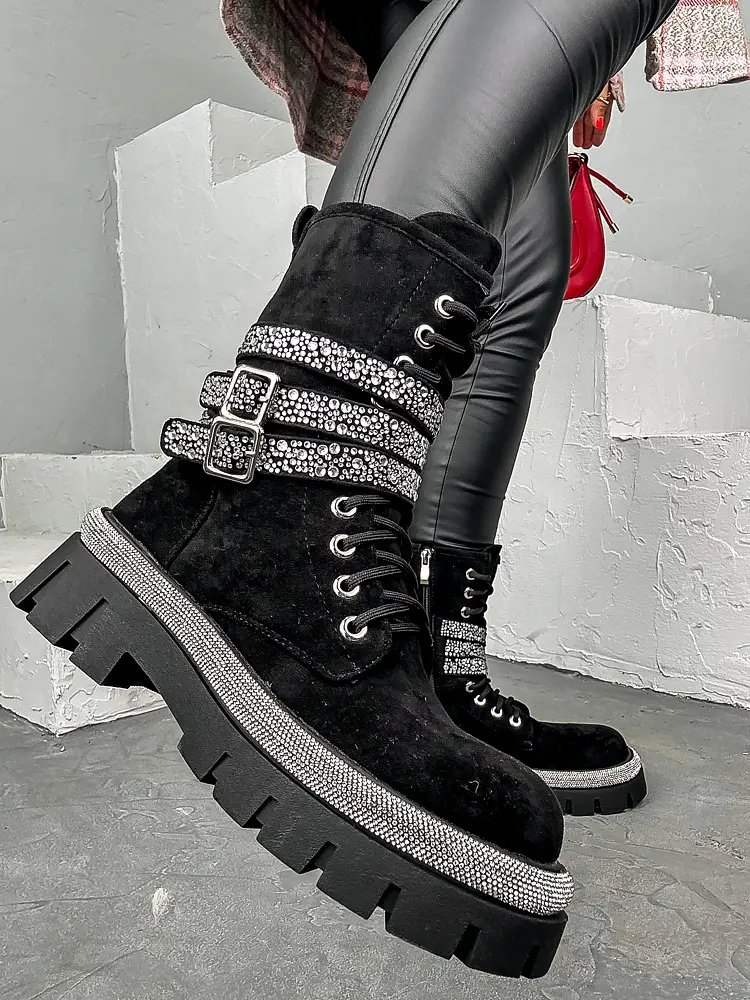 Semišové šnúrovacie členkové čižmy MADELYN-