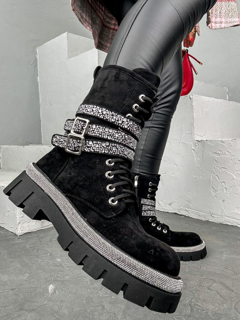 Semišové šnúrovacie členkové čižmy MADELYN+