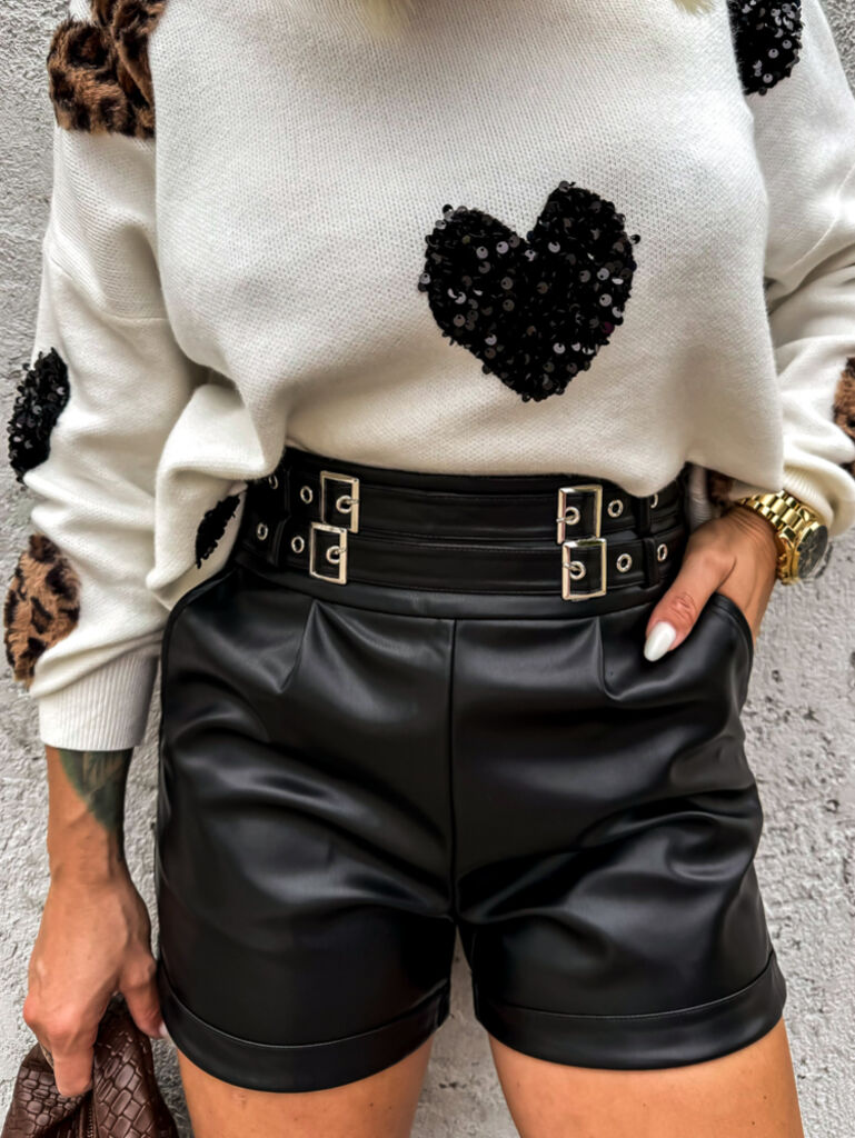 Koženkové šortky so striebornými detailmi ESMA+