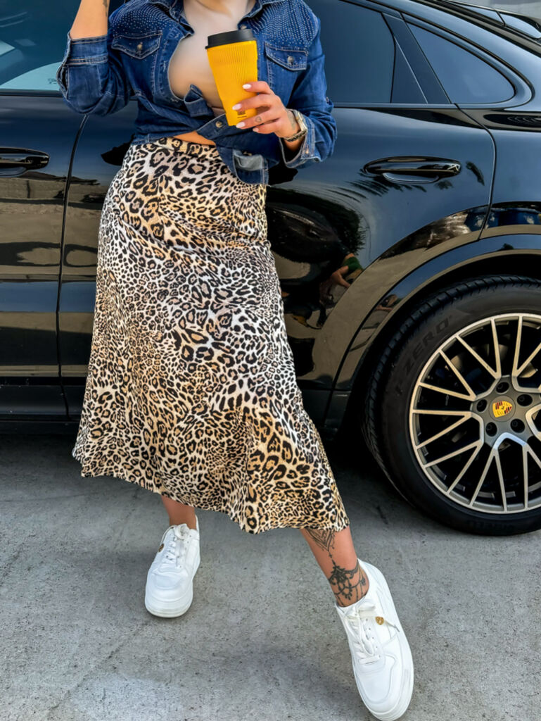 Dlhá leopardia saténová sukňa MARIANA+