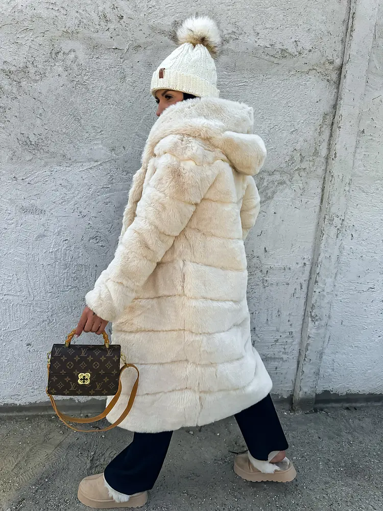 Dlhá kožušinová bunda s kapucňou ALESSANDRA+ - next