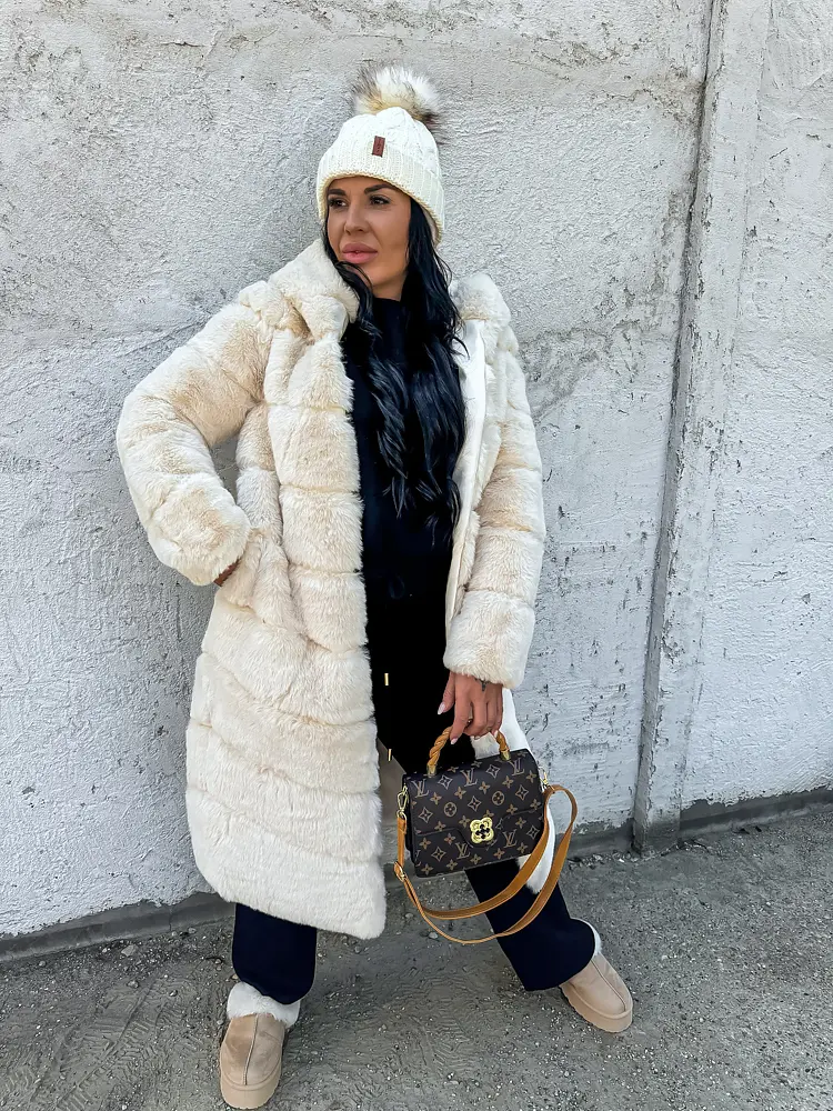 Dlhá kožušinová bunda s kapucňou ALESSANDRA+