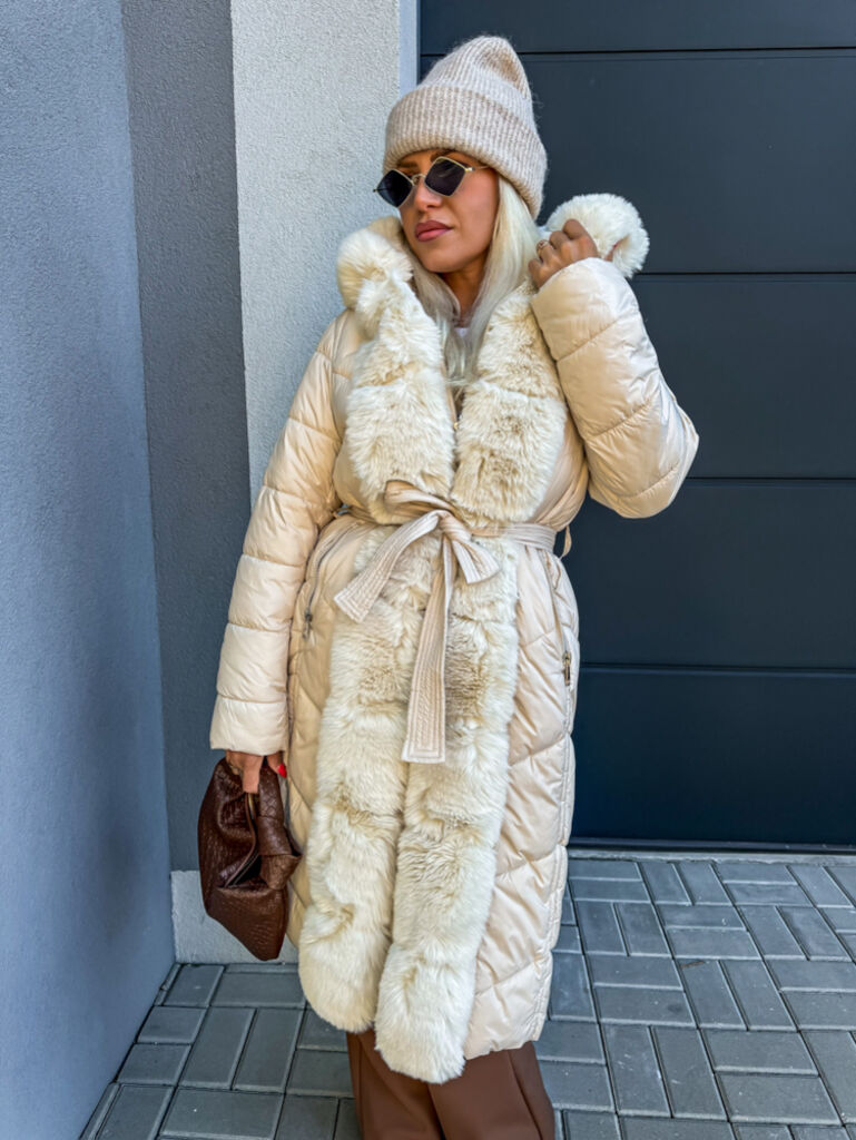 Obojstranná zimná bunda s kapucňou a opaskom NAVYA+