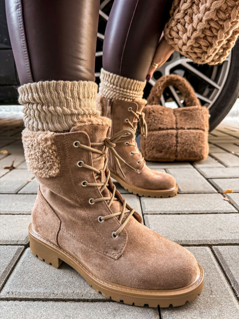 Semišové šnúrovacie čižmy PRISHA+