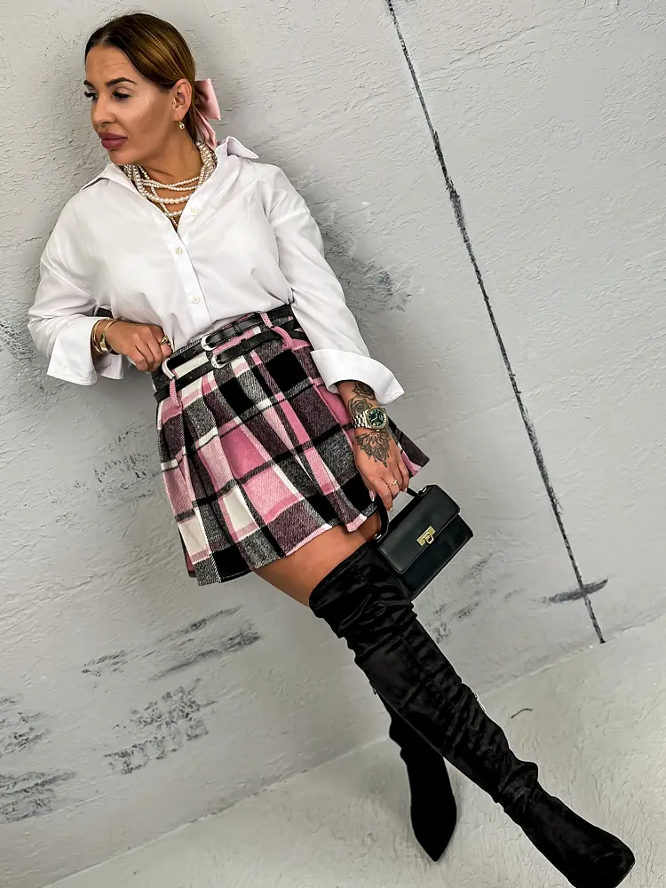 Kockovaná plisovaná sukňa s opaskom RONA+ - next