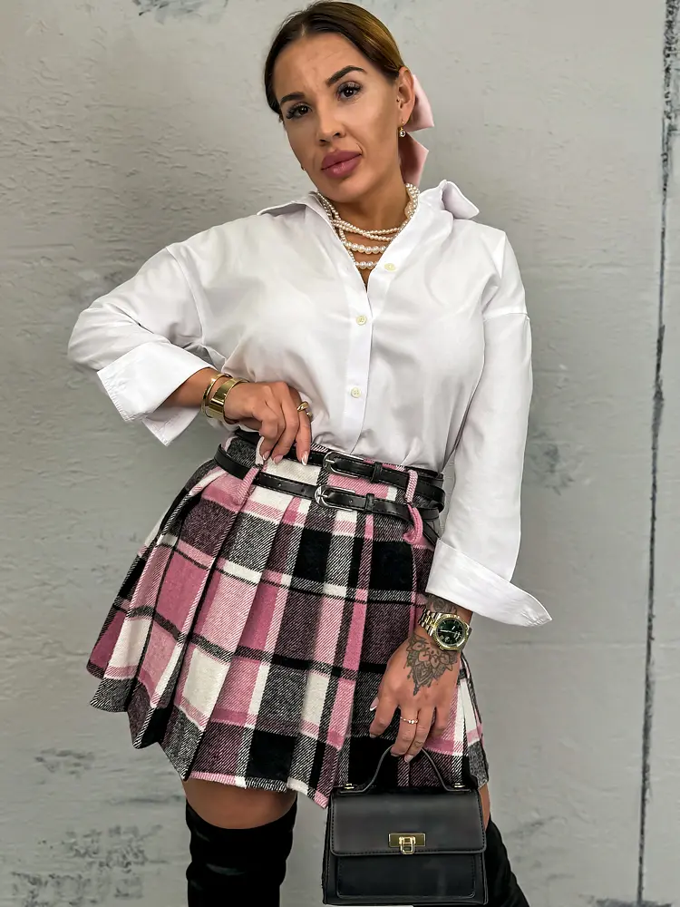 Kockovaná plisovaná sukňa s opaskom RONA+