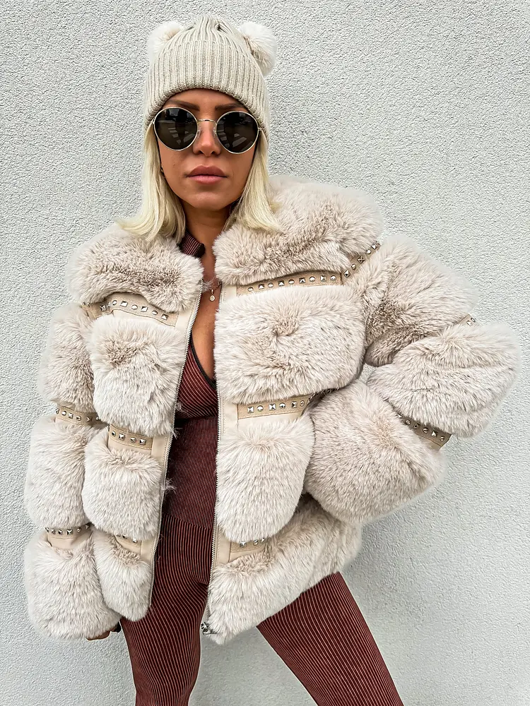 Kožušinková bunda zdobená nitmi AMELIE+