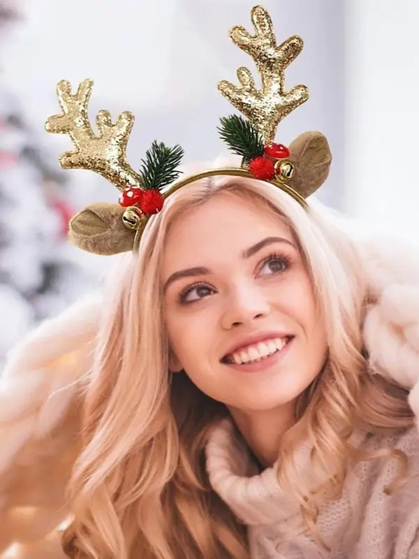 Vianočná čelenka do vlasov so sobími ušami a rohmi+