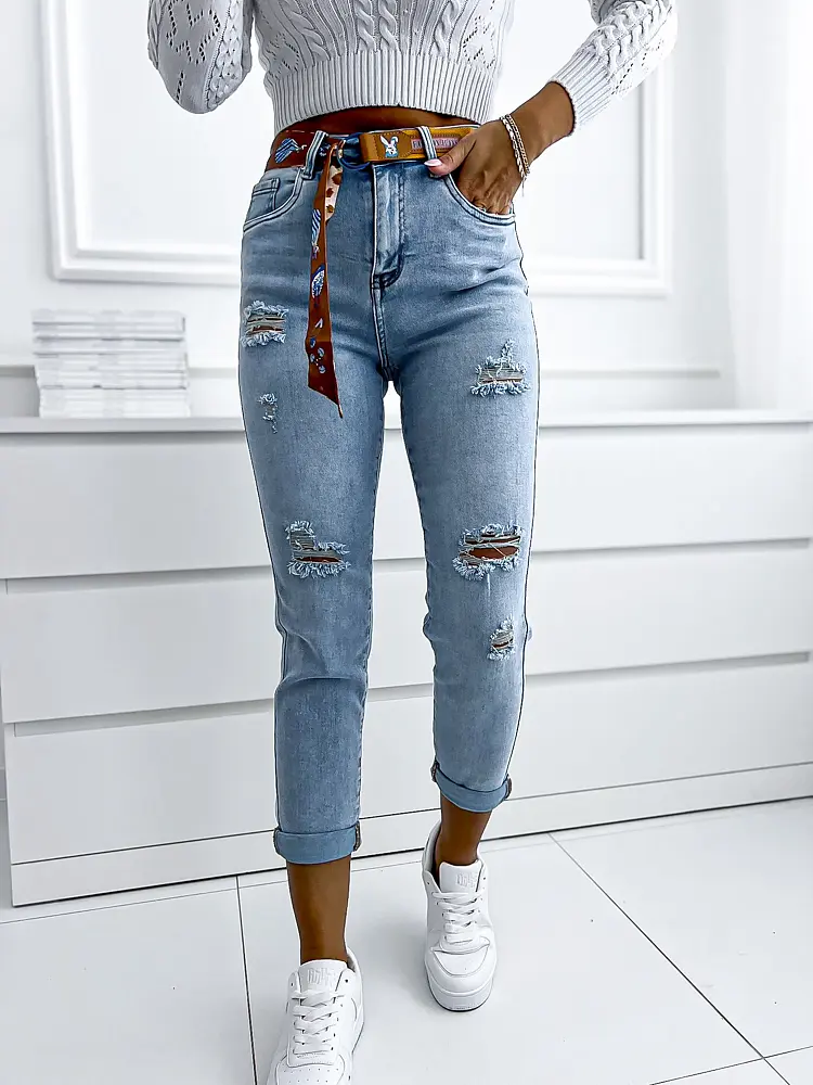 Roztrhané fashion rifle s opaskom