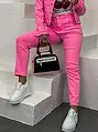 Neon pink mom fit rifle s vysokým pásom
