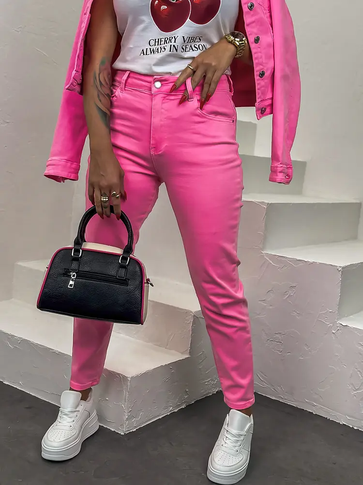 Neon pink mom fit rifle s vysokým pásom - next