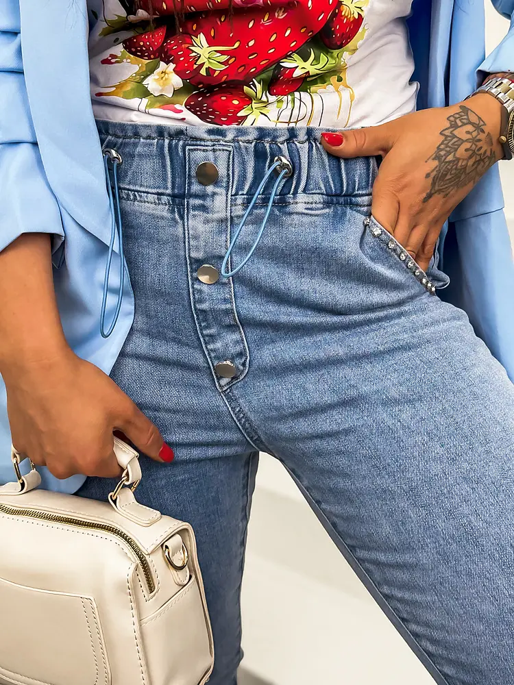 Vysoko-pásové jogger rifle zdobené kamienkami - next