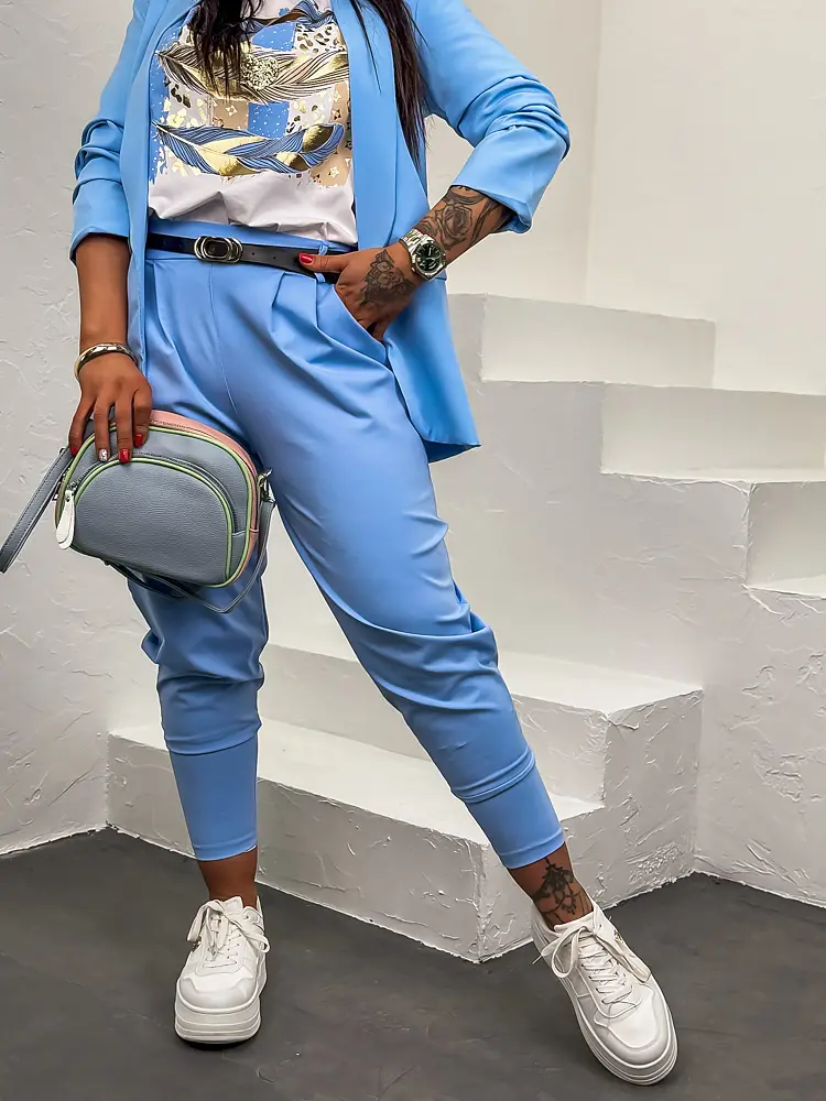 Športovo-elegantné nohavice s gumeným pásom a opaskom ROZI - next