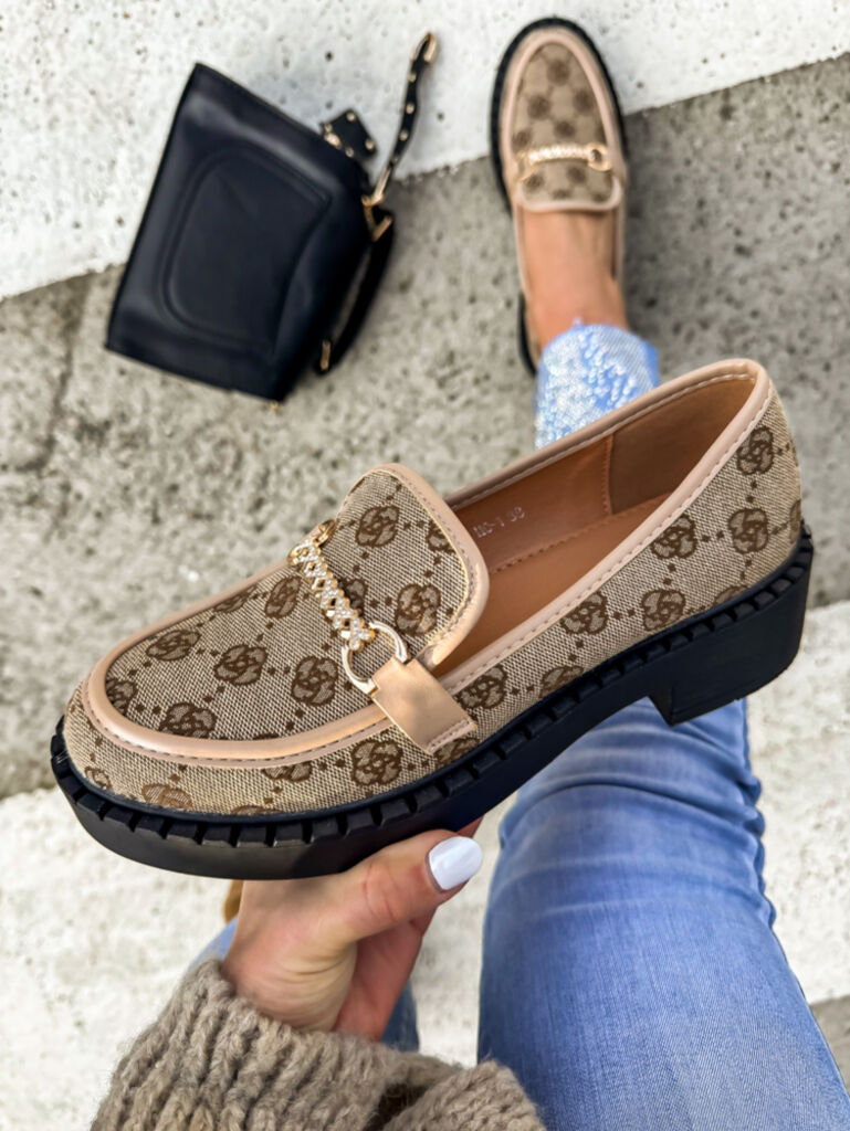 Vzorované mokasíny so zlatou ozdobou AVAH+