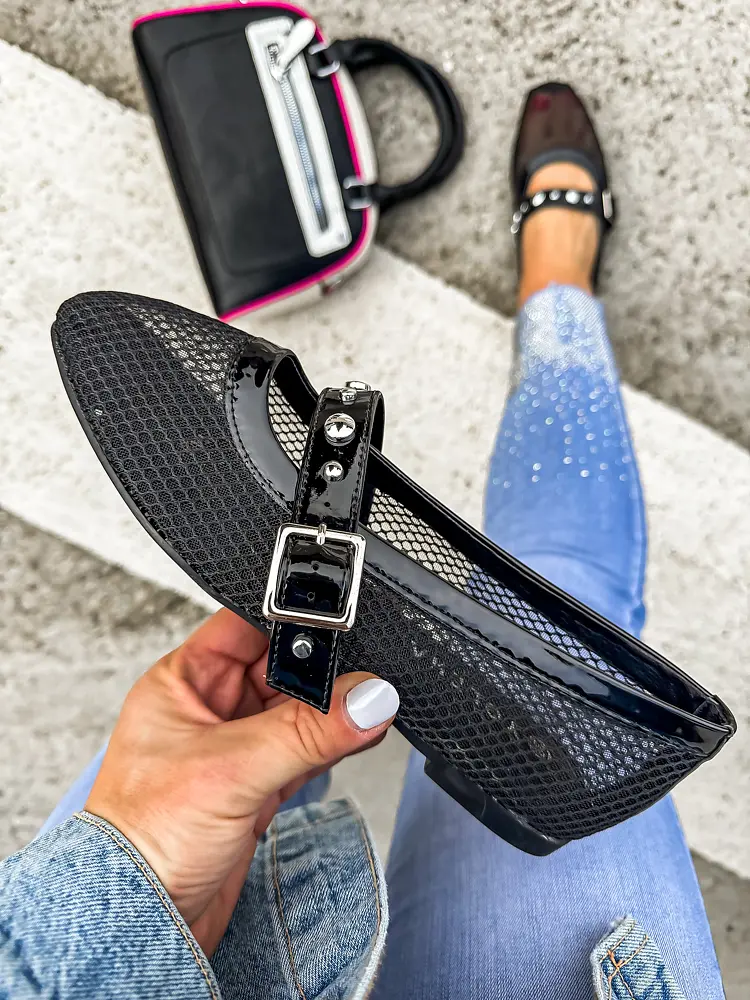 Čierne balerínky so striebornými nitmi SHABINA - next