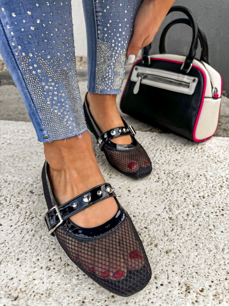 Čierne balerínky so striebornými nitmi SHABINA