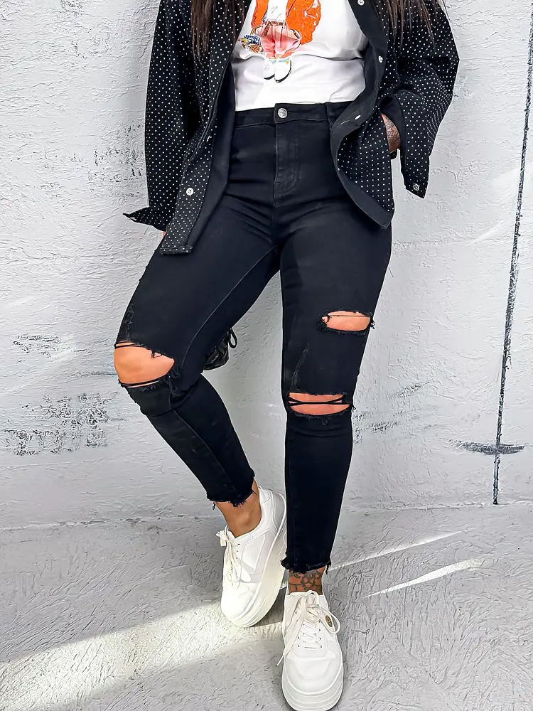 Čierne roztrhané skinny rifle