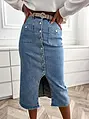 Midi denim sukňa na gombíky s opaskom NALDA
