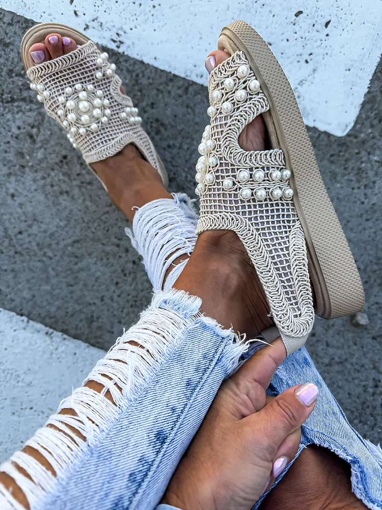 Vyšívané sieťované sandále zdobené korálikmi PALOMA-