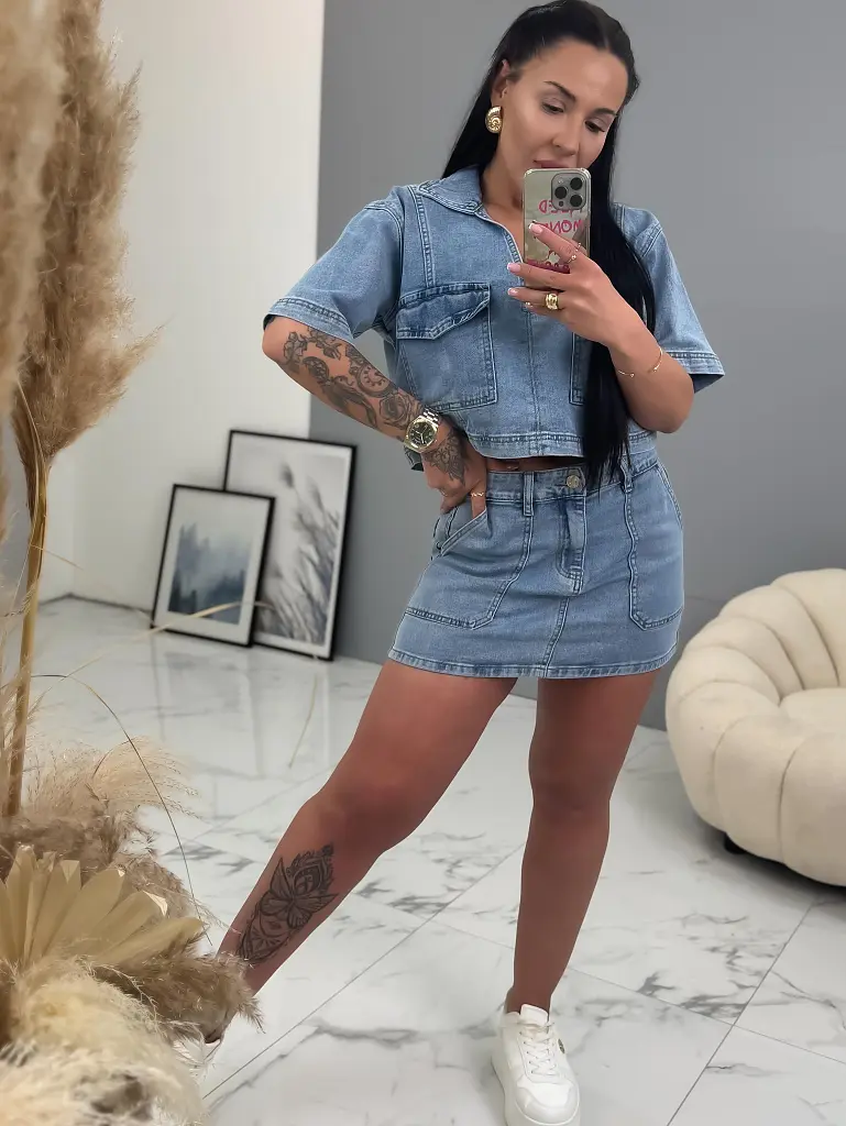 Denim mini sukňa s vreckami SANDRA