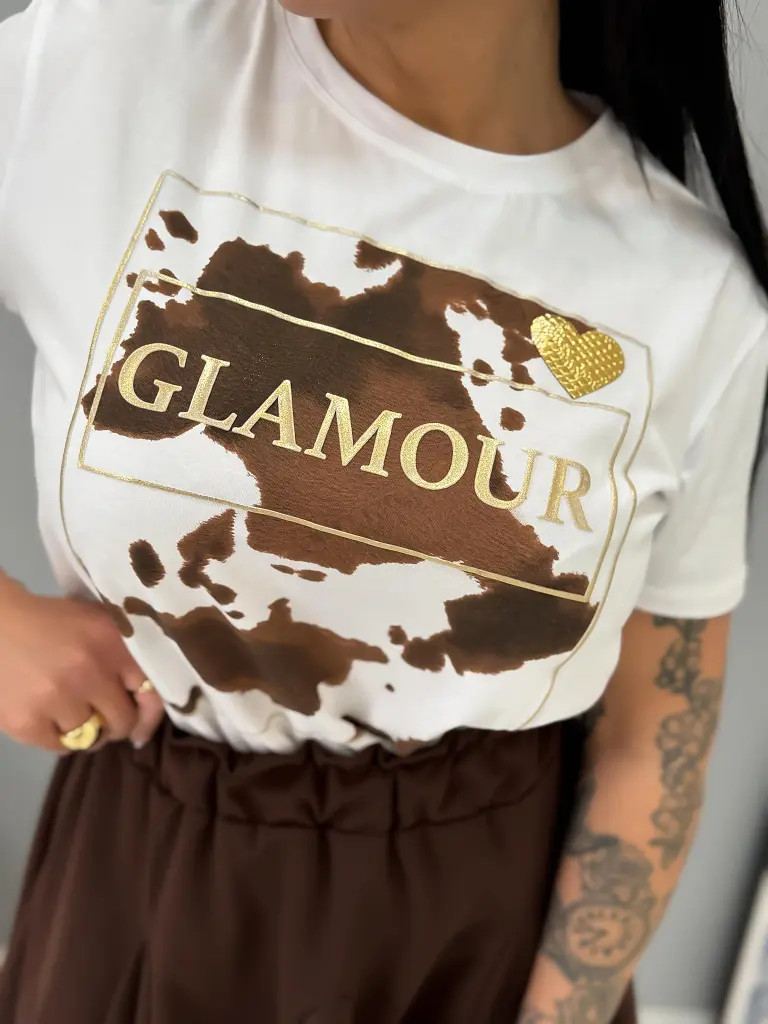 Biele tričko s potlačou GLAMOUR - next