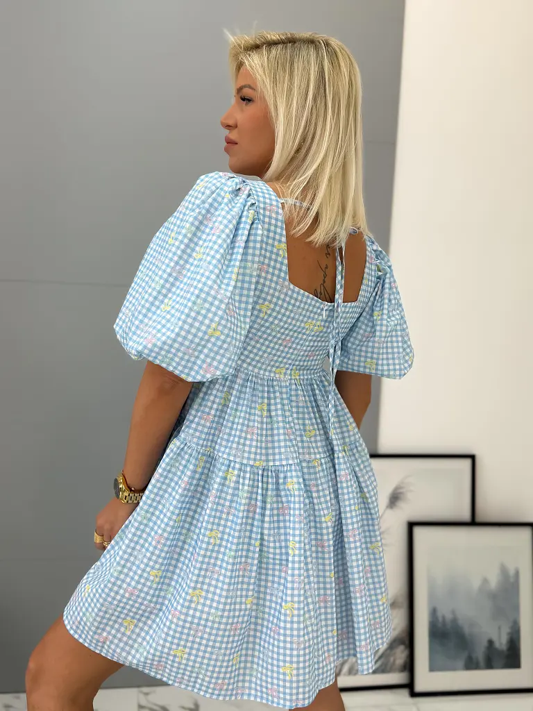 Vzorované bavlnené šaty s balónovými rukávmi MIRKA