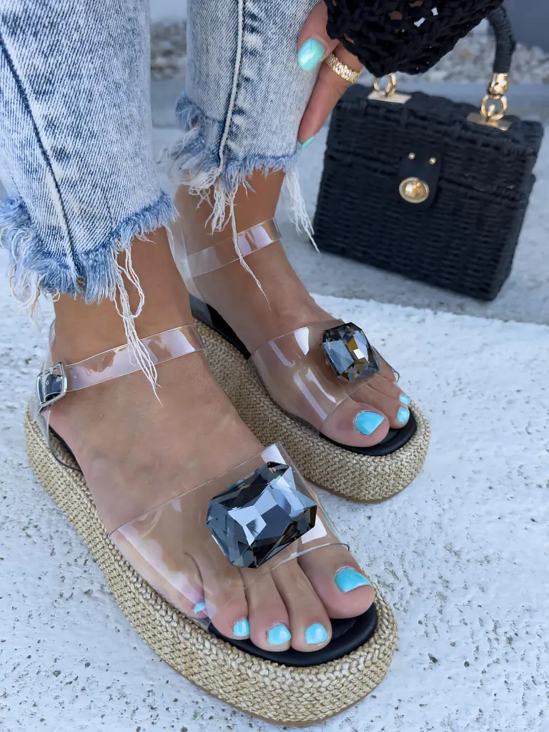 Transparentné sandále zdobené kamienkom CLINDA- - next