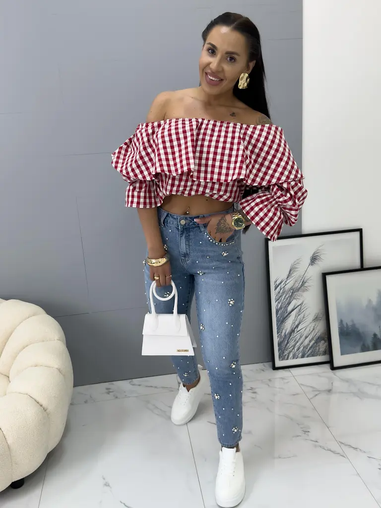 Modré rifle zdobené kamienkami a korálikmi