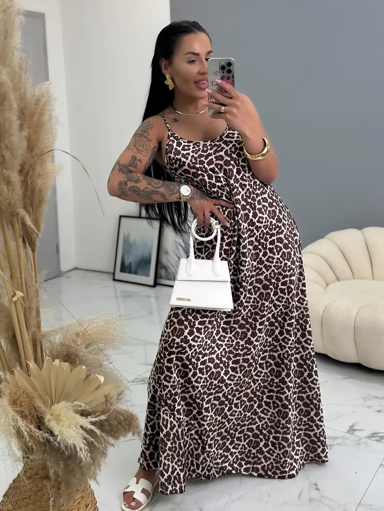 Leopardie saténové maxi šaty FELICIA