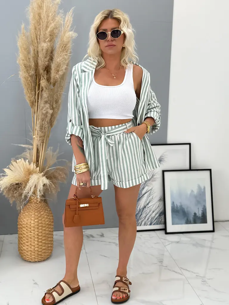 Pásikavý dámsky komplet s opaskom DANIELA