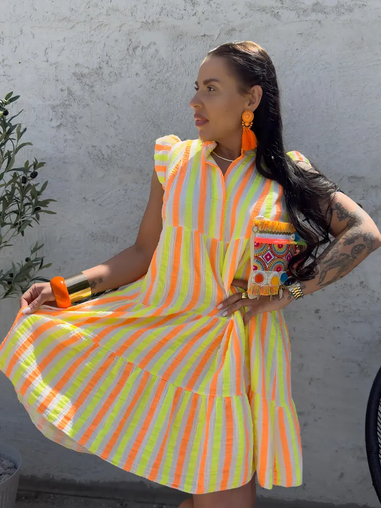 Pásikavé mušelínové babydoll šaty SAFFRON - next