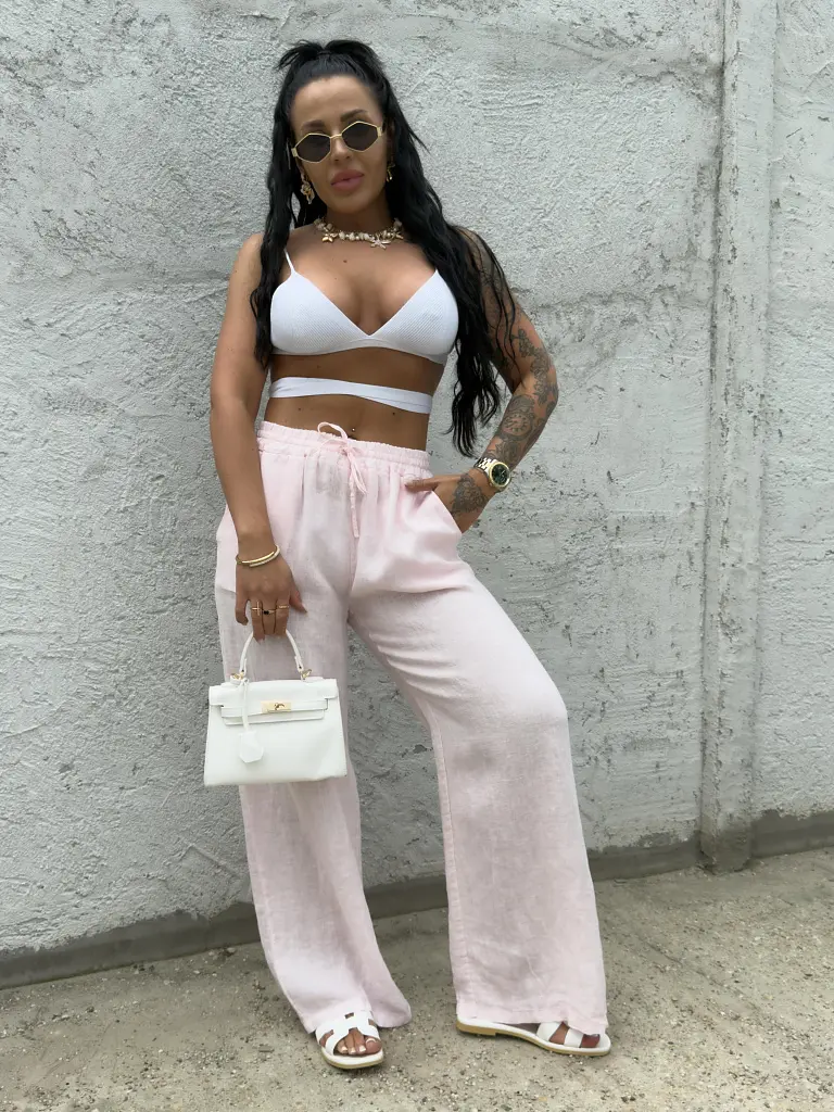 Ľanové palazzo nohavice s gumeným pásom KEREN