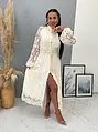 Krémové čipkované košeľové dlhé šaty s opaskom LAULINA