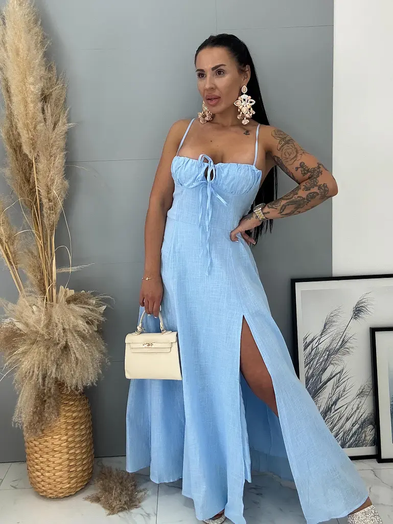 Modré maxi šaty s predným rozparkom VIERKA - next