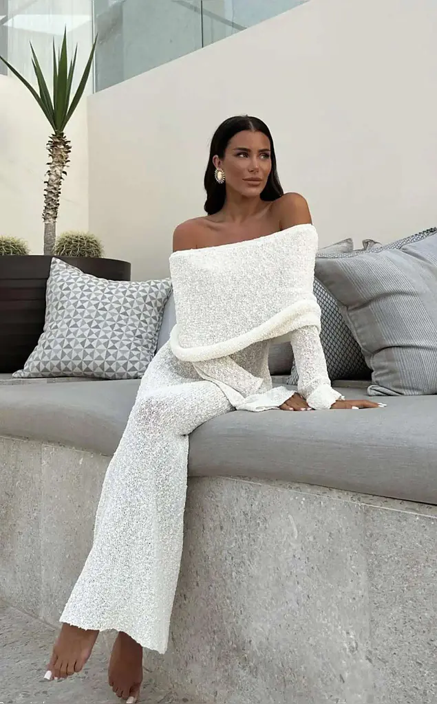 Krémové dlhé pletené šaty ALOISE - next