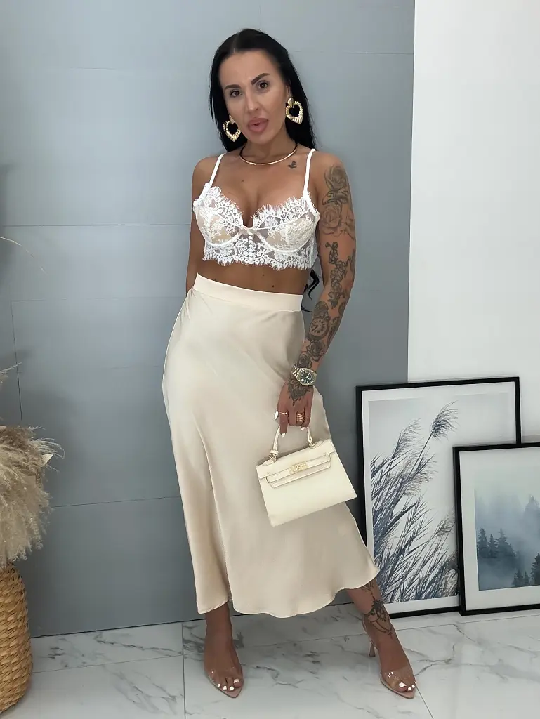 Dlhá saténová sukňa s gumeným pásom ALEXIA+ - next