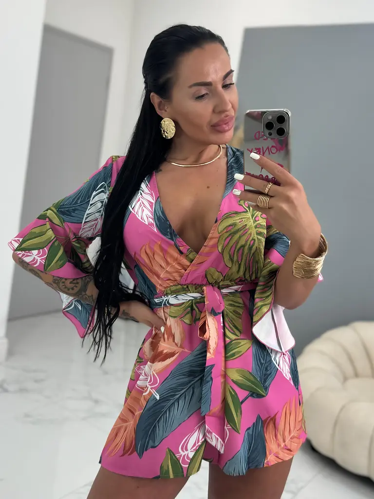 Overal s listovým vzorom a opaskom HALYA